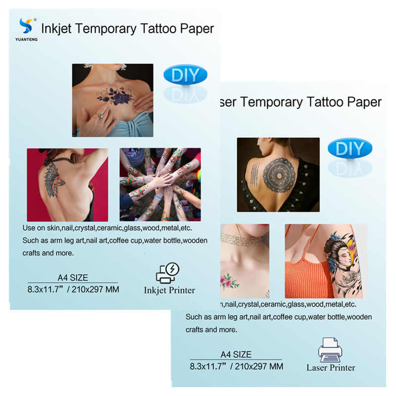 Papier de conception d'impression de transfert de tatouage temporaire, imprimante à jet d'encre laser, feuille d'autocollant imprimable A4, peau d'enfant, bricolage, étanche