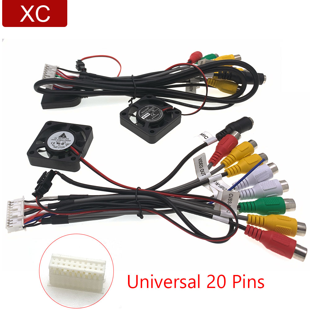 Ventilador de refrigeración de 20 pines para coche, salida de CD, Radio RCA, Cable adaptador de arnés de cables, 4G, SIM, Conector de tarjeta WIFI para navegación Android