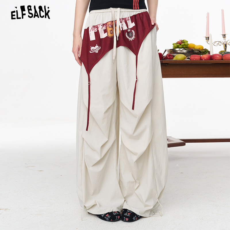 Calças cargo folgadas femininas ELFSACK, calças de cintura alta com patchwork em linha A, calças largas soltas Y2K com estampa de letras