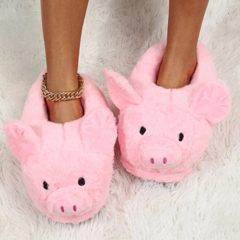 Lindo cerdo invierno nuevas mujeres zapatilla cubierta del talón zapatillas cálidas piel suave interior cómodo mullido casa diapositivas niñas calzado de dibujos animados