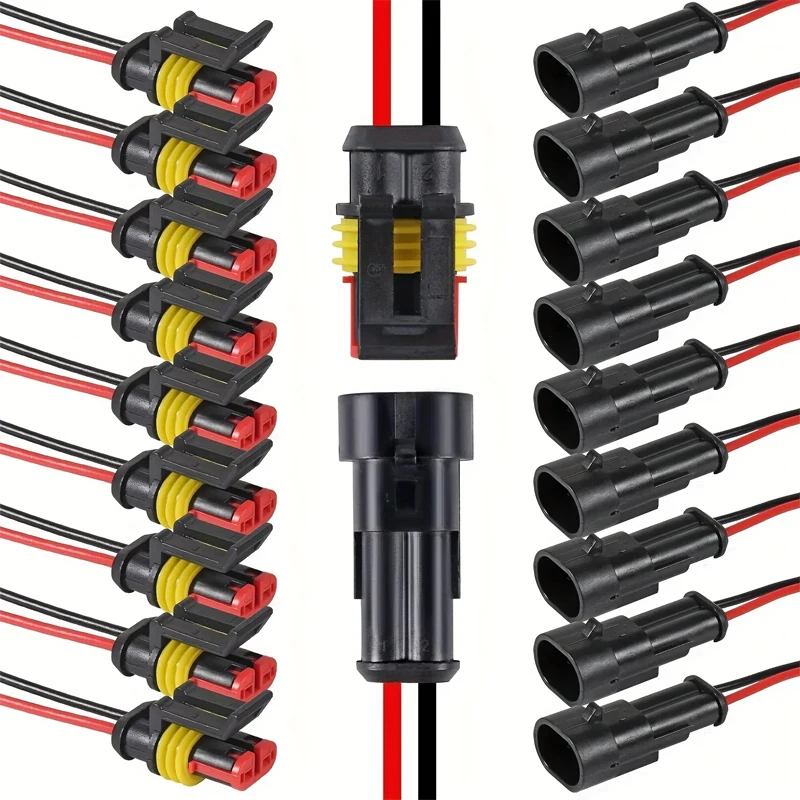 10/20pcs 2 Pin Way Connector Waterproof Connectors Male & Female Way 16 AWG Wire for Car Truck Boat Electrical Connector