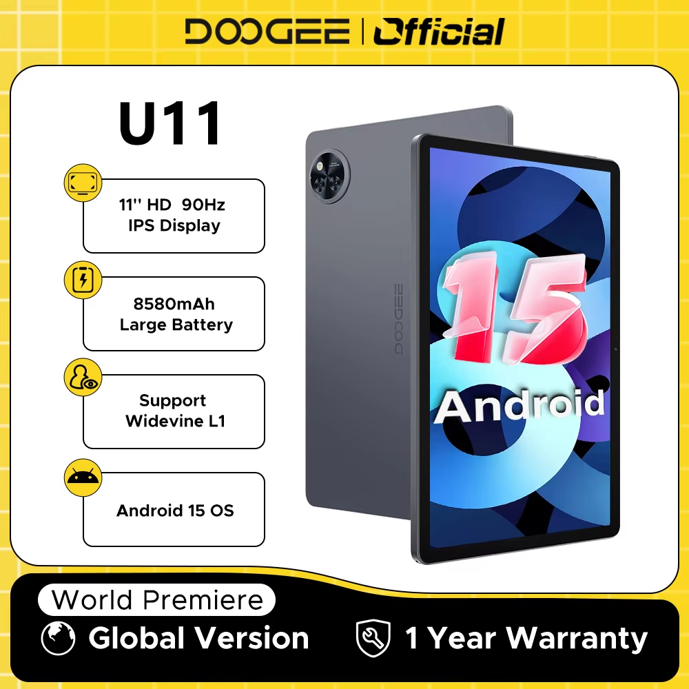 Versão global doogee u11 android 15 tablet 11 "ultra-claro 90hz display 16gb (4 +12) 128gb 8580mah bateria unisoc t606 octa-core