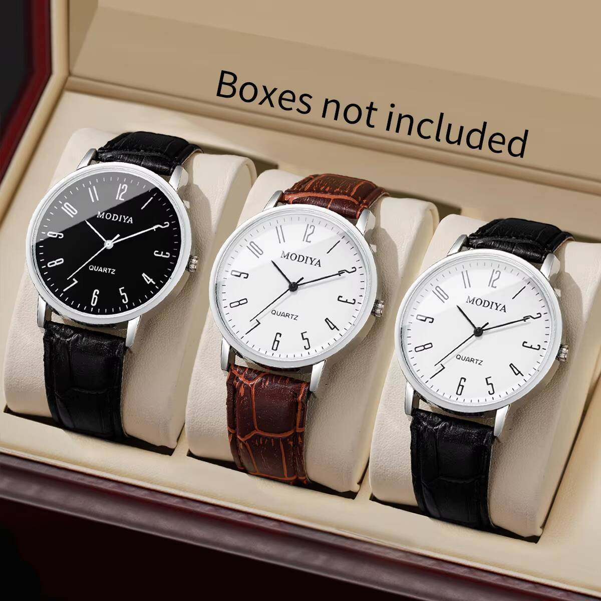 Juego de 3 relojes de pulsera de cuarzo con esfera árabe para hombre, relojes de pulsera informales con correa de cuero, reloj masculino (sin caja)