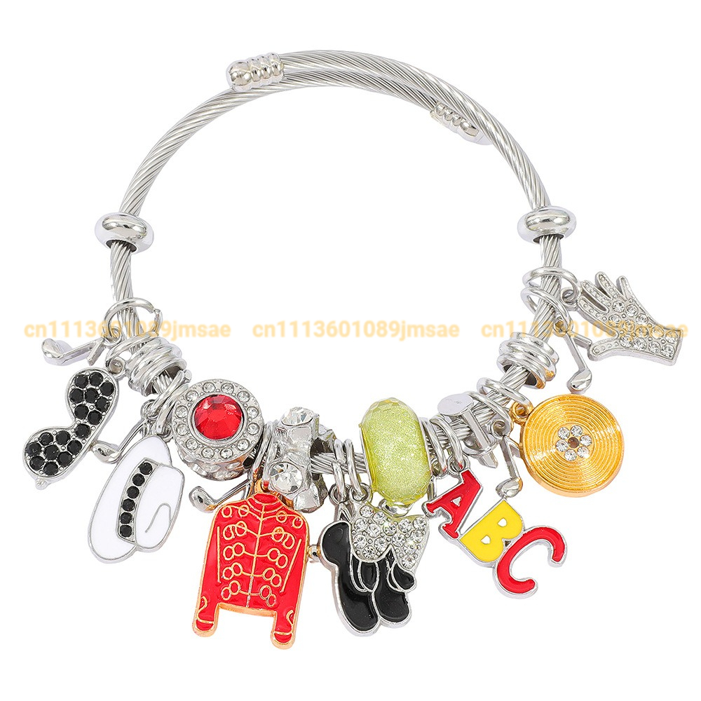 Brazalete de Moda con Dijes Inspirados en la Música de Michael Jackson, Joyería Ajustable para Fans y Uso Casual