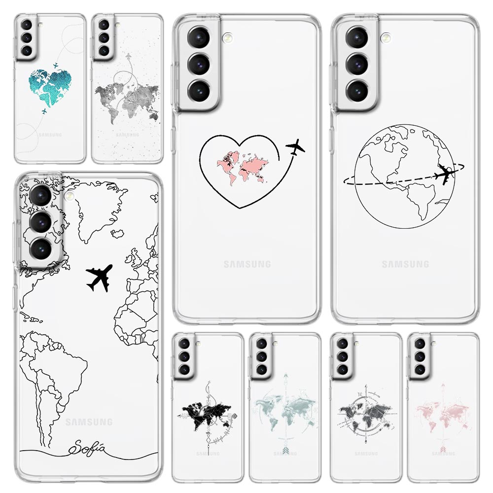 Cartoon Wereld Kaart Landschap Richting Telefoon Hoesje Voor Samsung Galaxy S24 Plus S23 Fe S22 S21 S20 Ultra 5G S10 S10e S9 S8 Cover