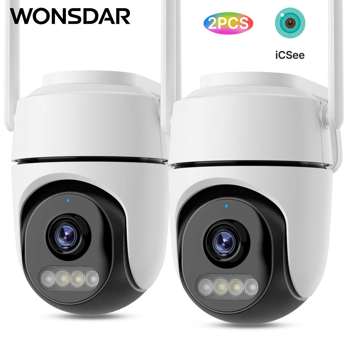 WONSDAR 2 pièces caméra PTZ caméra IP extérieure Surveillance vidéo WiFi caméra Protection de sécurité à domicile détection de mouvement alarme iCsee