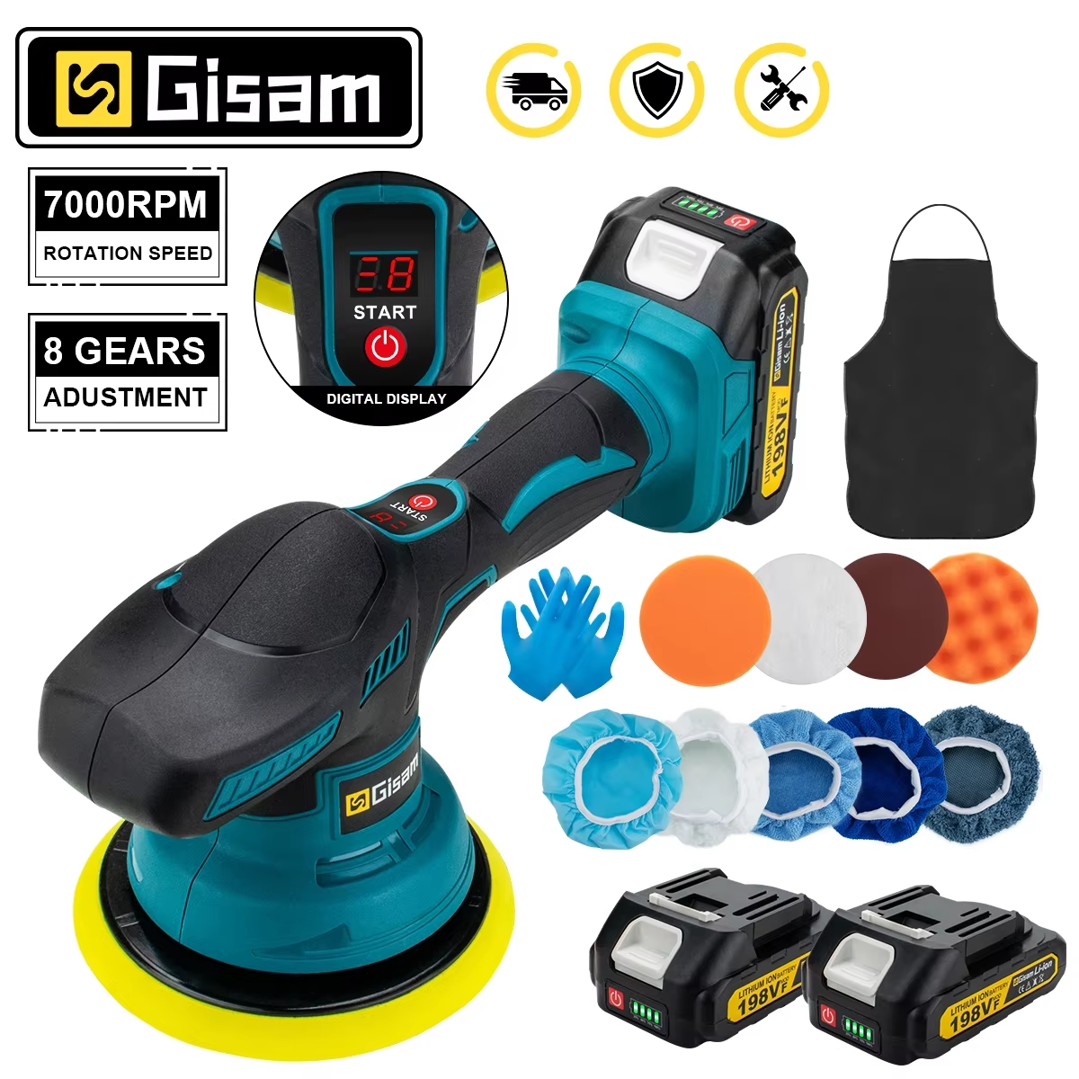 Gjena Cordless Автомобильный полировщик 8 передач Электрический полировщик с цифровым дисплеем Автоматическая полировальная машина для вощения для Makita 18 В Батарея