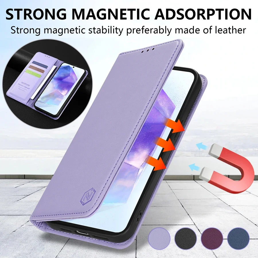 Кожаный чехол-кошелек с магнитным креплением и слотом для карт для Samsung Galaxy A05s A07 A15 A16 A17 A35 A36 A37 A55 A56 A57