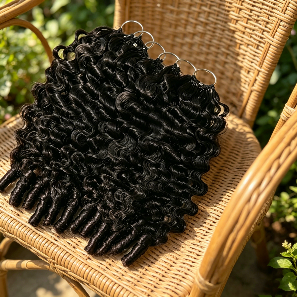 Extensiones de Cabello Humano Rizado Birmano para Crochet, 100% Cabello con Nudos Milagrosos, Ondas Profundas, Pre-Separadas, Tipo Pluma, para Crochet a Granel y Trenzado