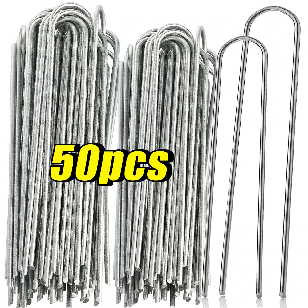 U-type Garden Staples Heavy-duty Fence Tubing Stakes Sod Pins Galvanized Landscape Spike for Holding Lawns Barrier Ground Nail