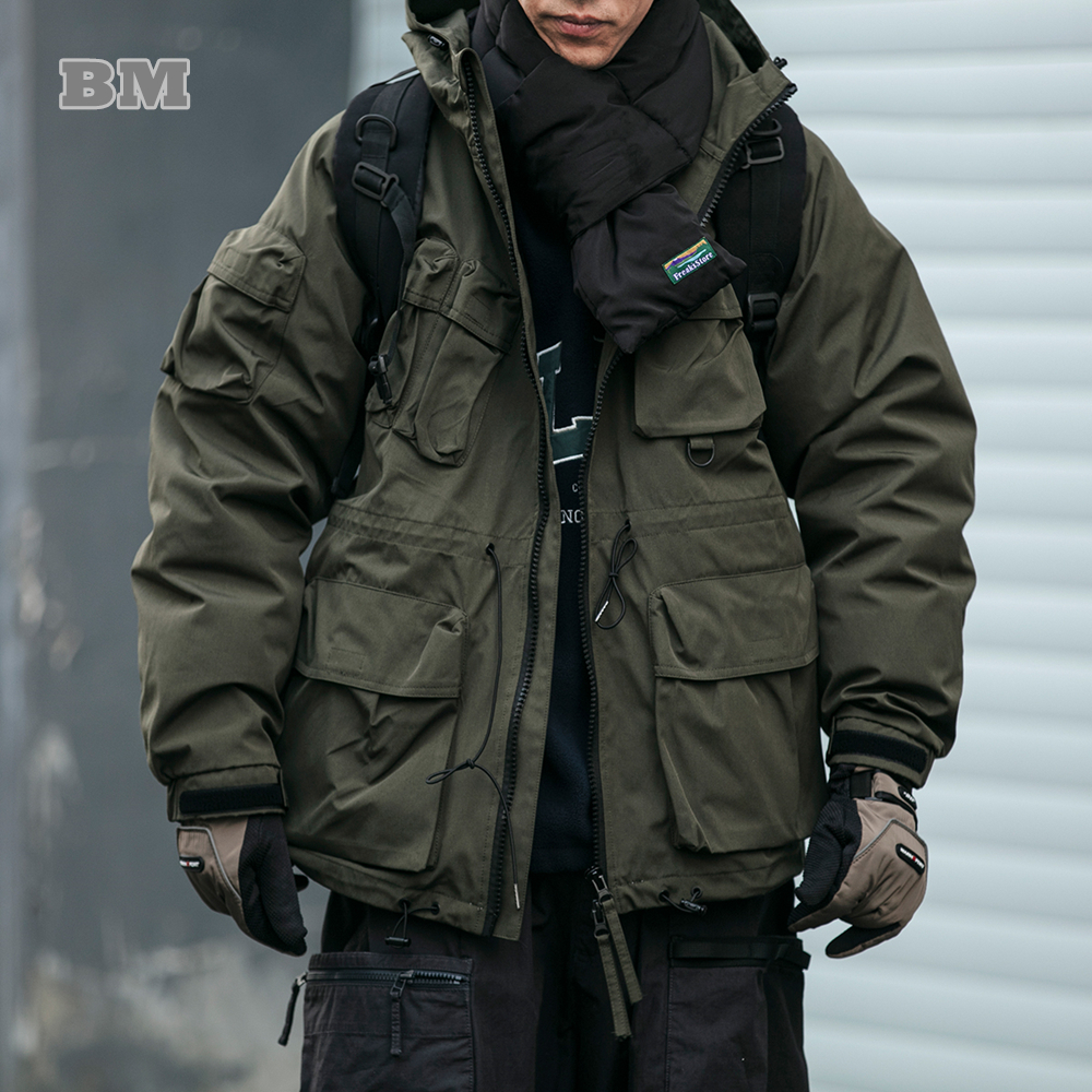 Winter Amerikanischen Hohe Qualität Outdoor Cargo Mit Kapuze Puffer Jacke Männer Kleidung Harajuku Casual Winddicht Wandern Anzug Koreanische Mantel