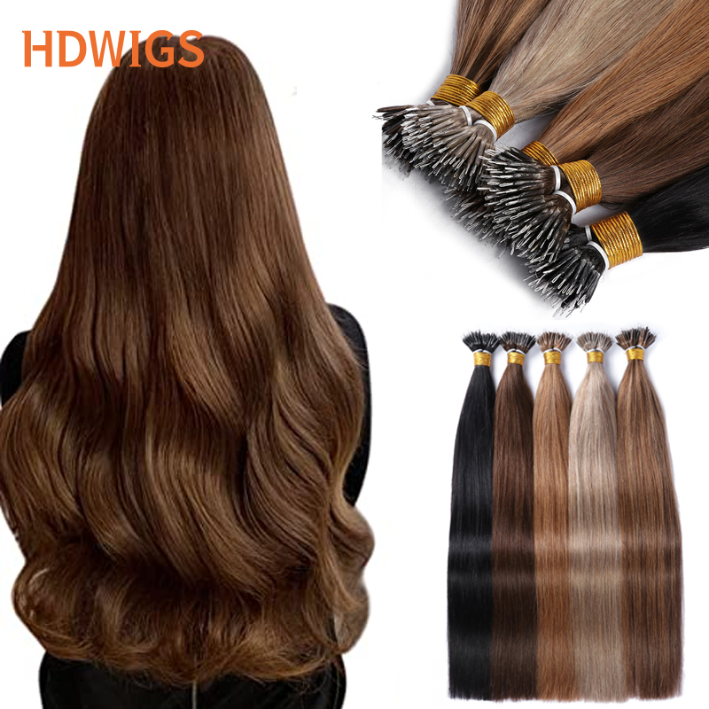 Rechte Nano Ring Menselijk Haarverlenging 50 stks HDWIGS Braziliaanse Human Remy Hair Extensions Microlink Capsule Keratine Fusion Haar