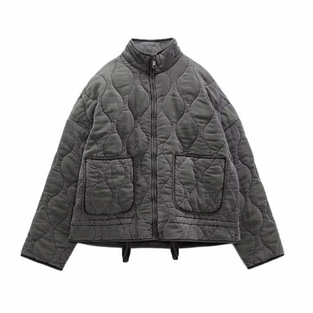 Veste en coton pour femmes, ample, Vintage, col haut, fermeture éclair, grande poche, manteau matelassé décoratif en coton, nouvelle collection 2025