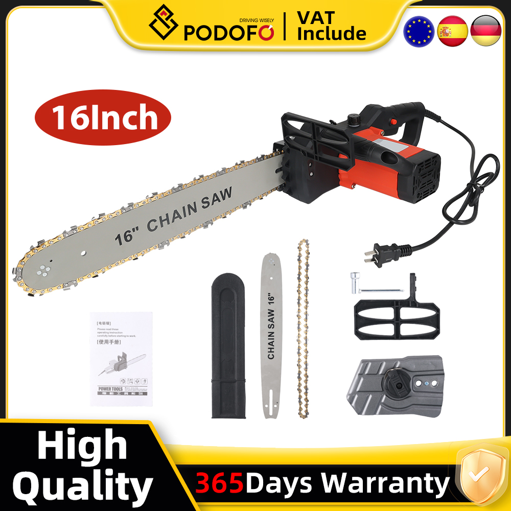 Motosierra eléctrica de 2000W, sierra de cadena grande de alta velocidad con cable de 16 pulgadas, Motor de alambre, cortador de carpintería, herramienta de jardín