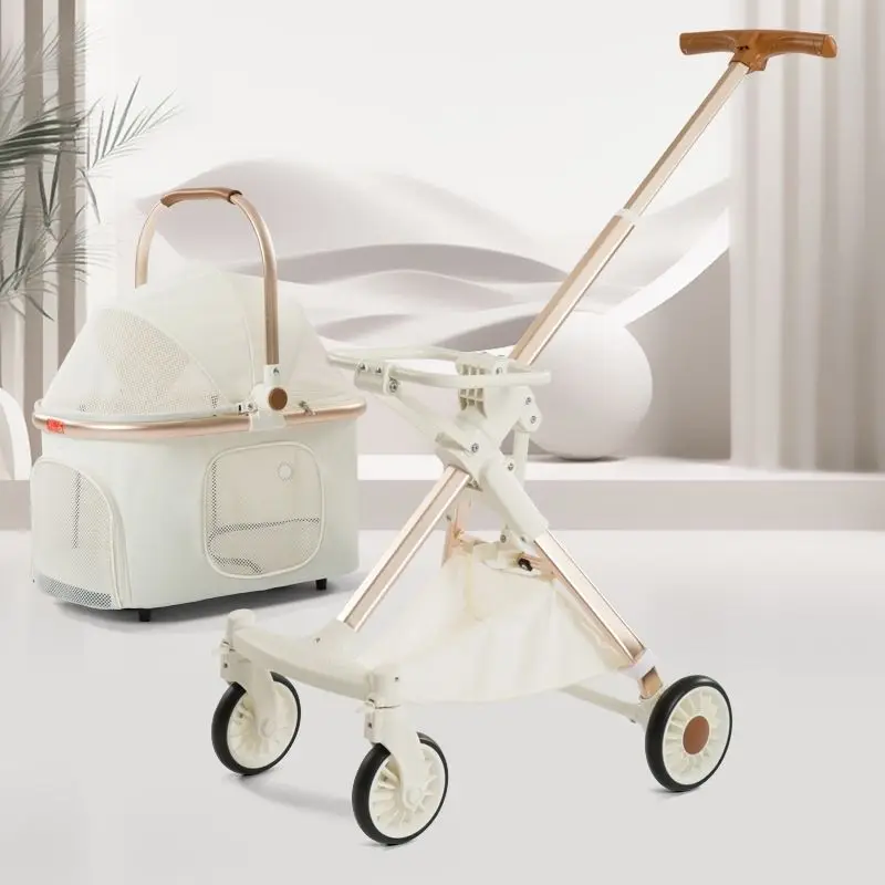 Lichtgewicht Witte High View Kinderwagen Hond En Kat Kinderwagen Uit Één Stuk Opslag Kinderwagens Voor Huisdieren