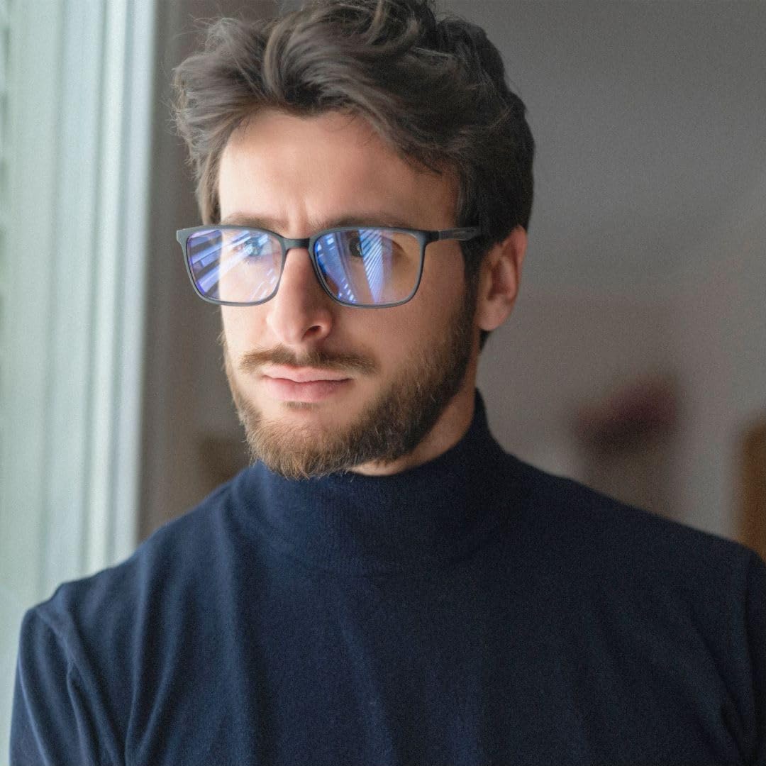 ZENOTTIC Occhiali da lettura alla moda con luce blu per uomo, lettori sportivi con montatura quadrata, occhiali per computer antiriflesso