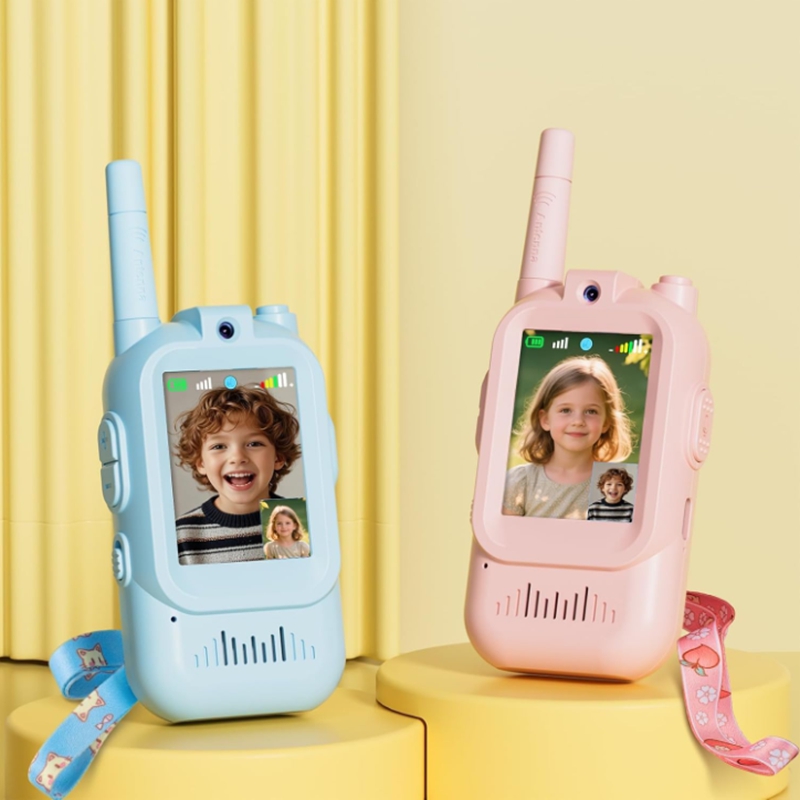 Walkie-talkie de vídeo para niños, paquete de 2 con pantalla de visualización, convertidor de voz y Chat de vídeo en tiempo Real, regalo de largo alcance para niños