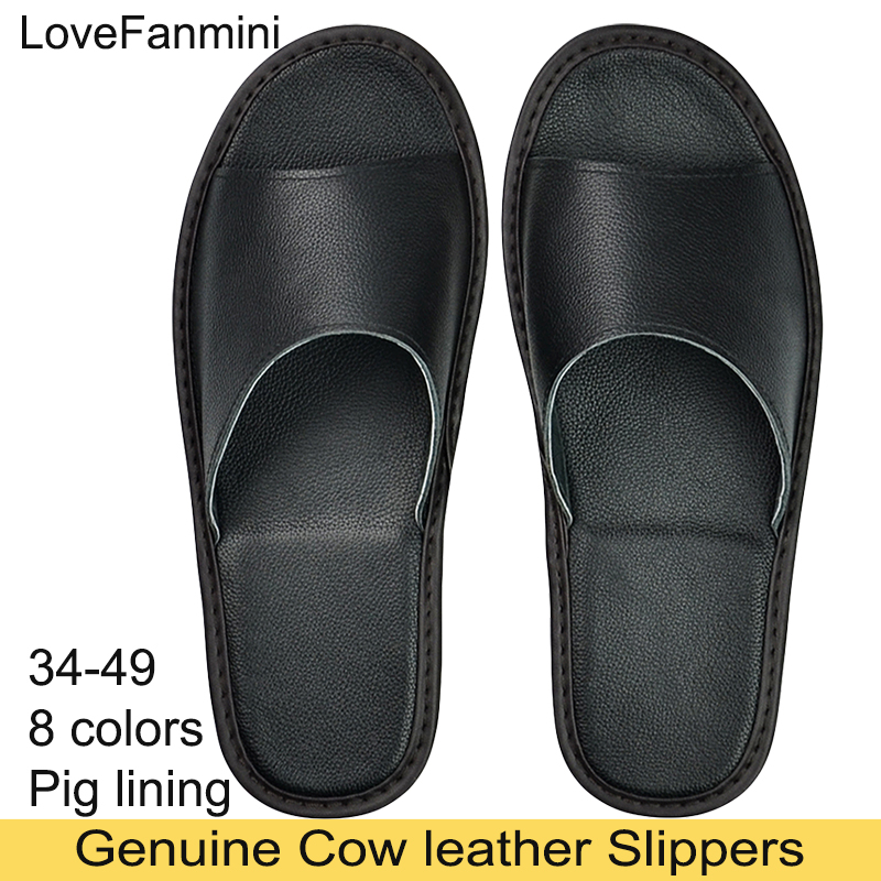 Große größen Echtes Kuh Leder Hausschuhe Häuser in indoor slipper sommer offene spitze sandalen männer frauen ältere lässig Dias schuhe