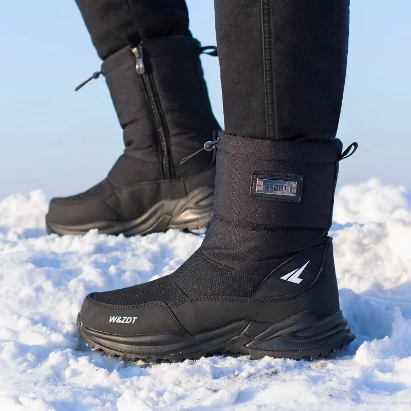 Botas de invierno para Hombre, Botas de plataforma informales a la moda para exteriores, Botas de nieve cálidas de felpa para Hombre, zapatos altos de algodón, novedad de 2024