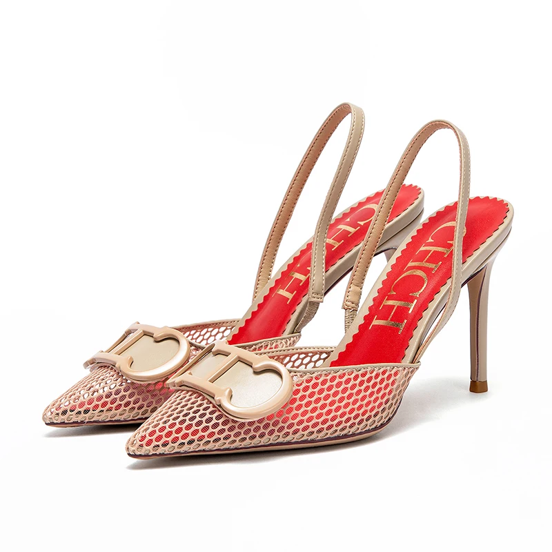 C-H – sandales d'été à talons hauts pour femmes, maille respirante, noires, pour affaires, 9cm, pour filles