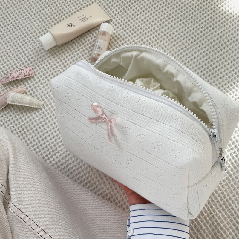 1 Buah Tas Rias Kapasitas Besar Tas Penyimpanan Kosmetik dengan Ikat Pita untuk Perawatan Kulit Perhiasan Tas Perlengkapan Mandi Perjalanan Tas Penyimpanan Portabel