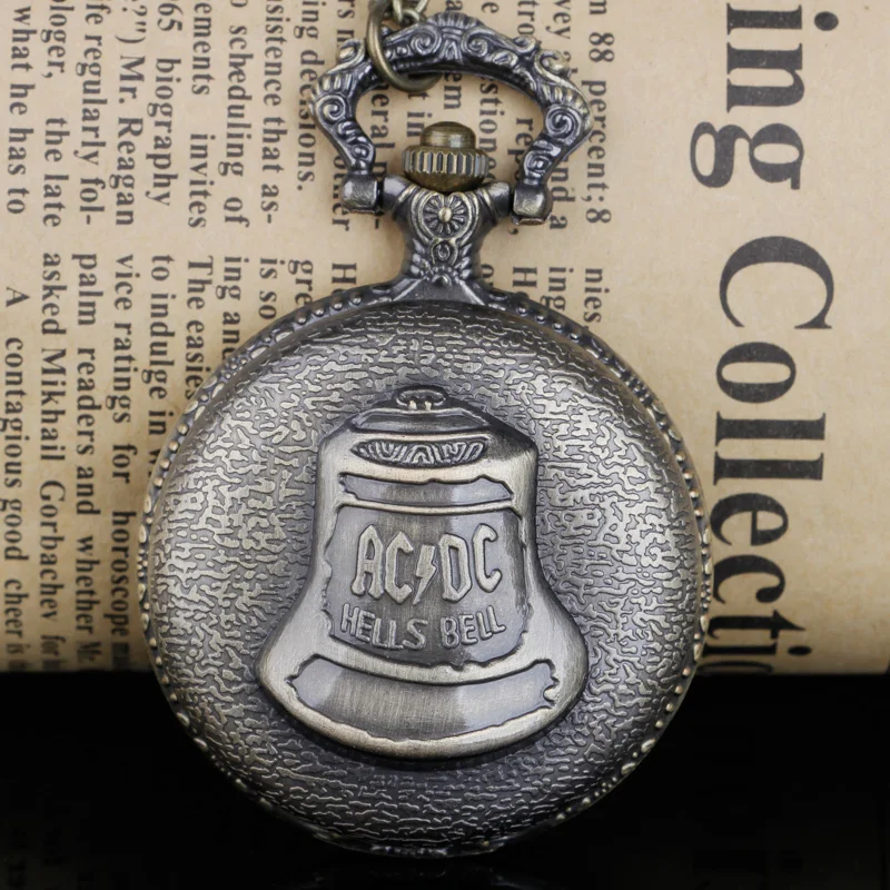 Relógio de bolso de quartzo de bronze vintage inferno sino padrão pingente jóias corrente relógio masculino feminino presente coleção