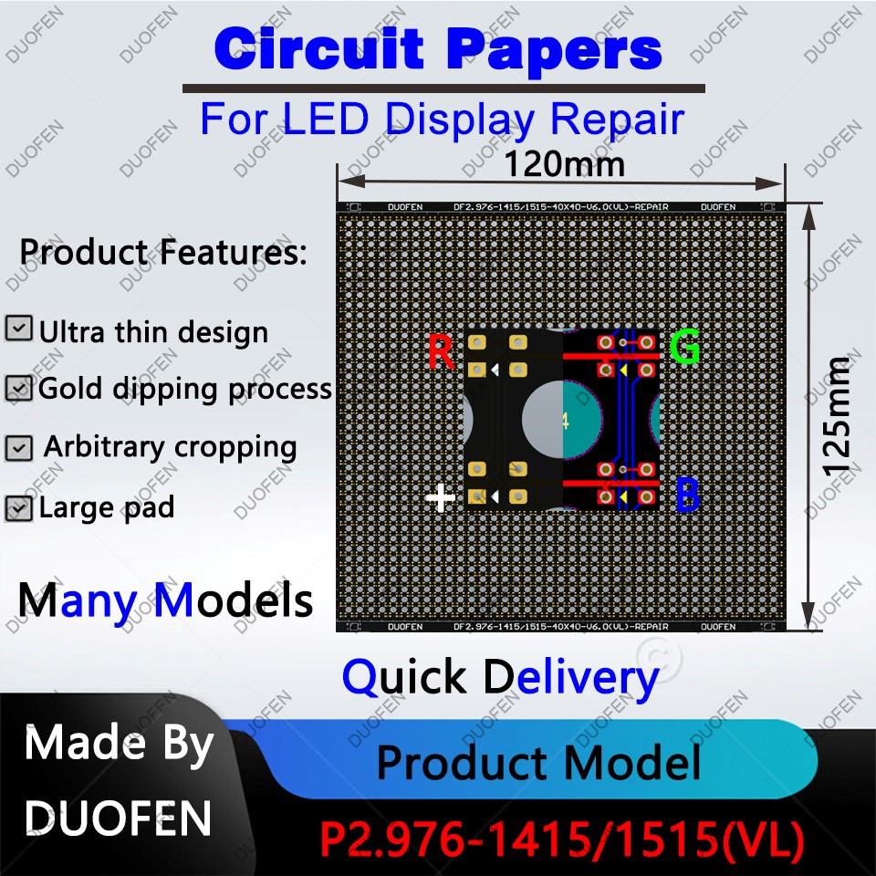 Papel de circuito série P2.976, almofadas de solda dupla face, totalmente cobertas com furos grandes, usadas para reparar almofadas PCB danificadas