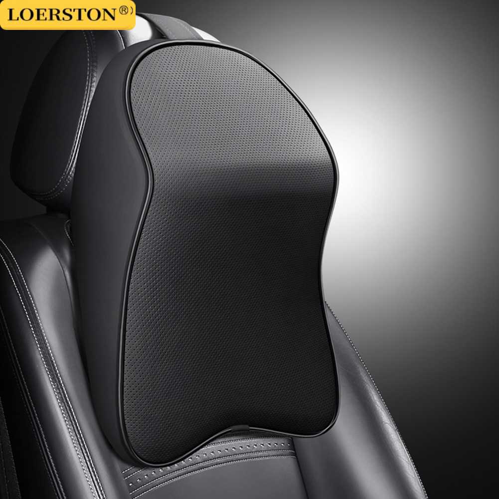 3D Nappa หนังหน่วยความจําโฟม Headrest รถคอหมอนสนับสนุนคอ REST หมอนสําหรับรถบรรเทาอาการปวดคอสนับสนุน