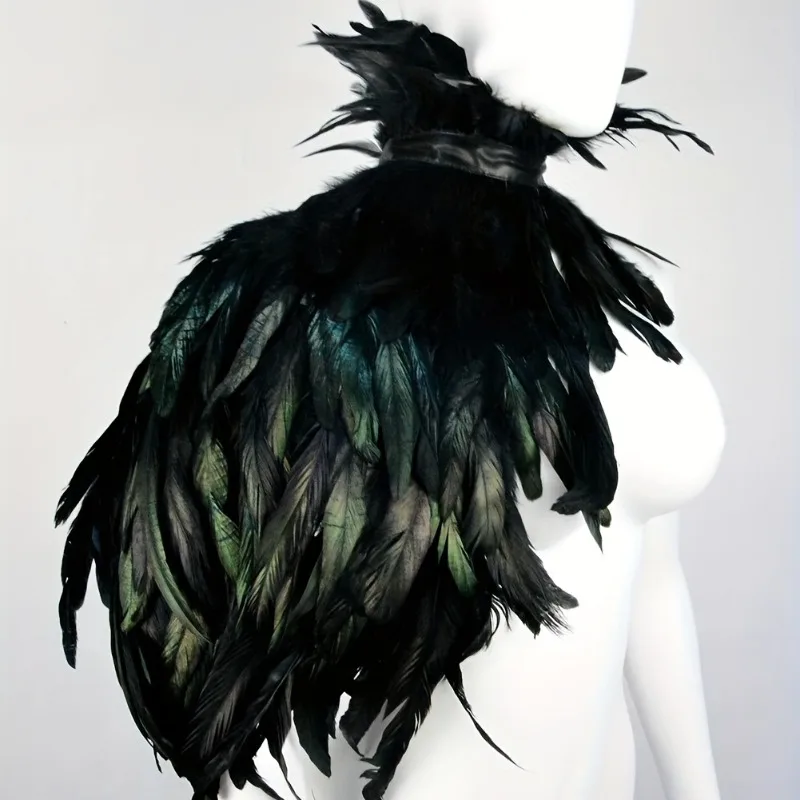 1pcs Gothic Black Feather Cape Cloak, Natural Feathers Halloween Christmas Costume Mysterious Cloak Party Cosplay Accessory