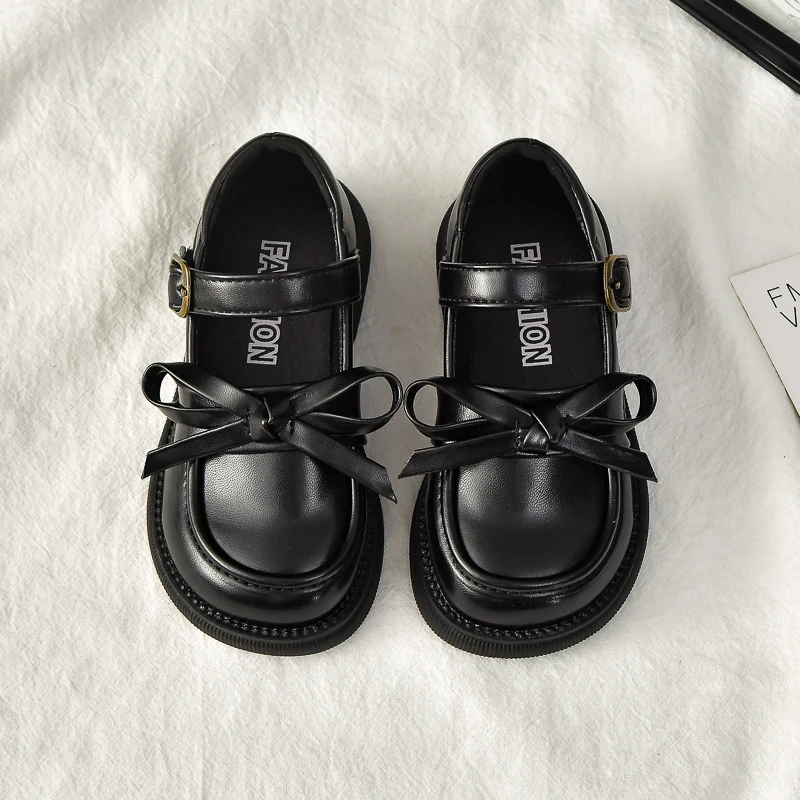 Crianças sapatos de couro para meninas 2025 novo outono criança vestido sapatos com arco bonito antiderrapante princesa crianças escola mary jane apartamentos ins