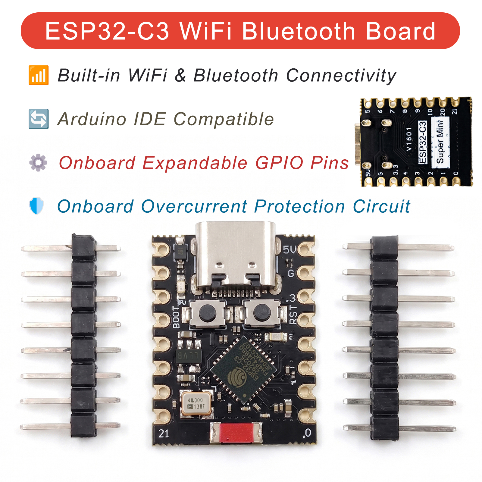 1-10 SZT. Płytka Rozwojowa ESP32-C3 SuperMini WiFi Bluetooth RISC-V Type-C Kompatybilna z Arduino IOT Moduł Inteligentnego Domu Wydajna