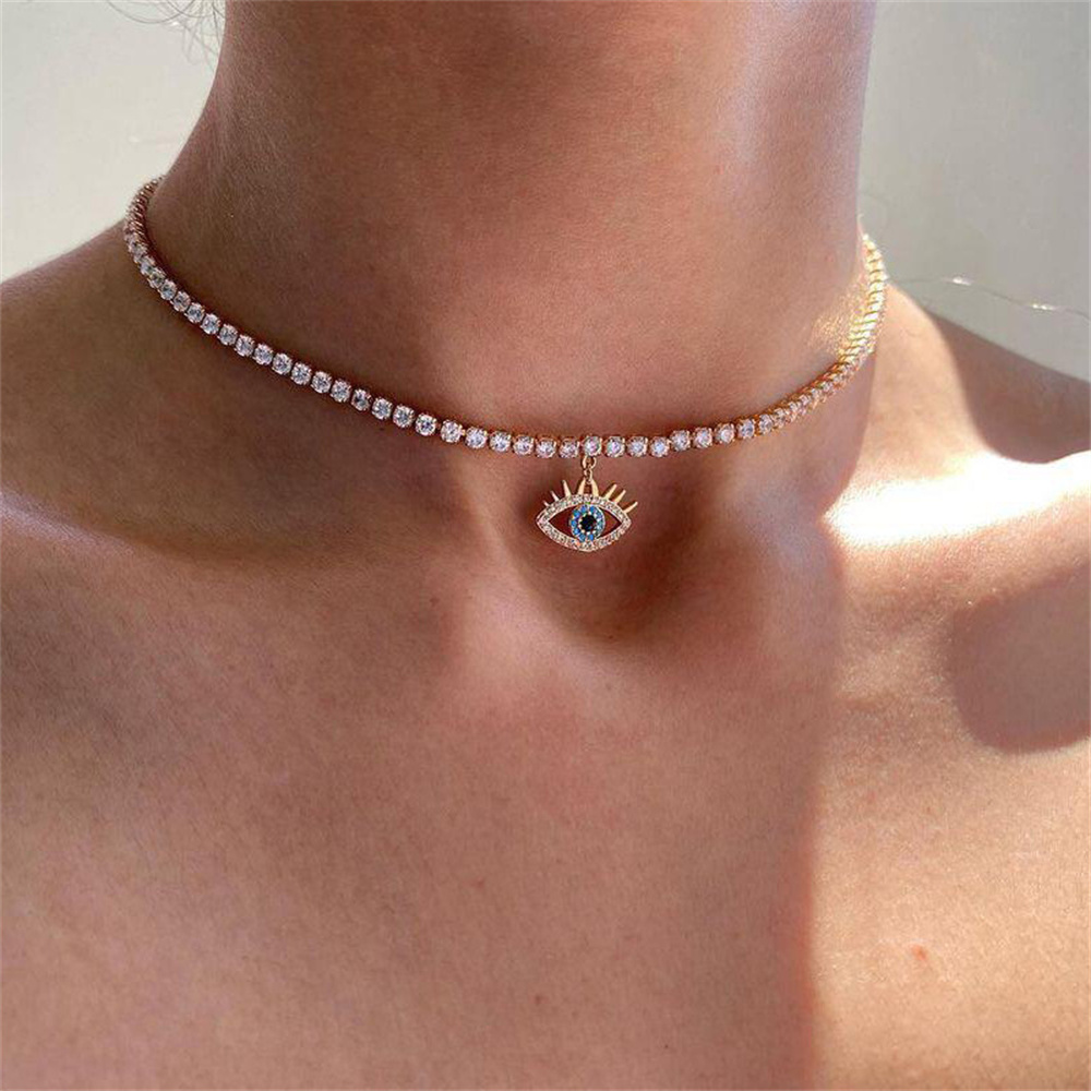 LXY-W Boho Fashion Gold-plate collana con ciondolo a forma di occhio con catena di cristallo semplice per le donne regalo di gioielli girocollo femminile Vintage all'ingrosso