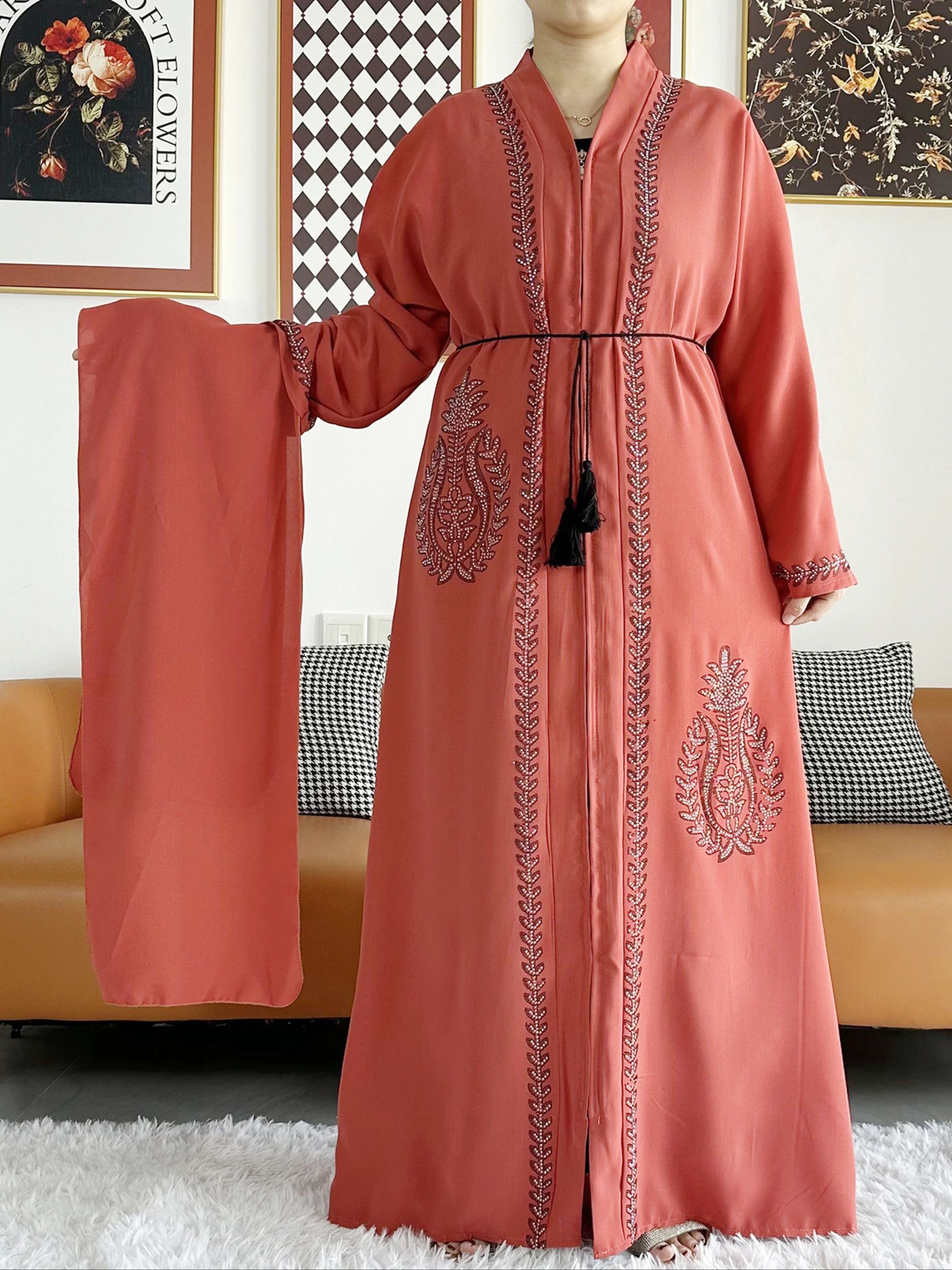 2024 Donne di Estate Abiti Eleganti Dubai Abiti Del Partito Manica Lunga In Chiffon Dashiki Donne Musulmane Veste Aperto Abaya Africano Abbigliamento