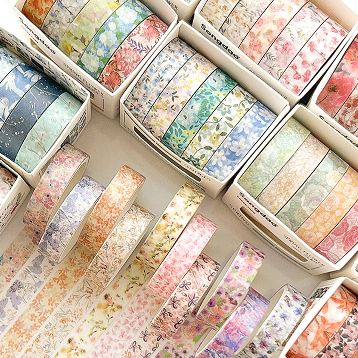 5 rouleaux de ruban adhésif romantique à fleurs en boîte, joli ruban washi décoratif frais pour les étudiants, un cadeau indispensable pour les étudiants