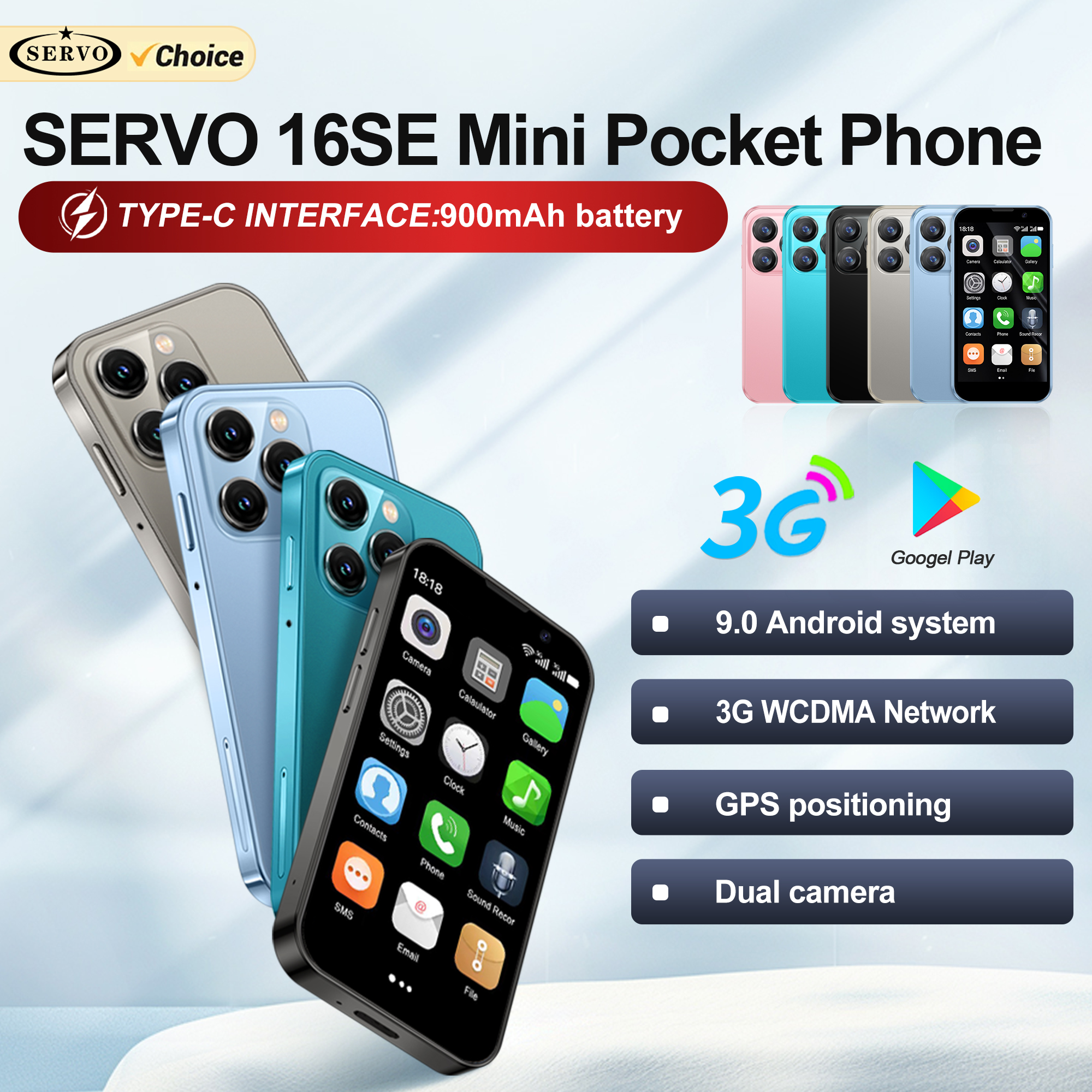 SERVO 16SE Mini teléfono inteligente Android Dual SIM en espera 16GB ROM Play Store Wifi GPS cara desbloqueo 3G WCDMA 3,0 "pequeño teléfono móvil inteligente