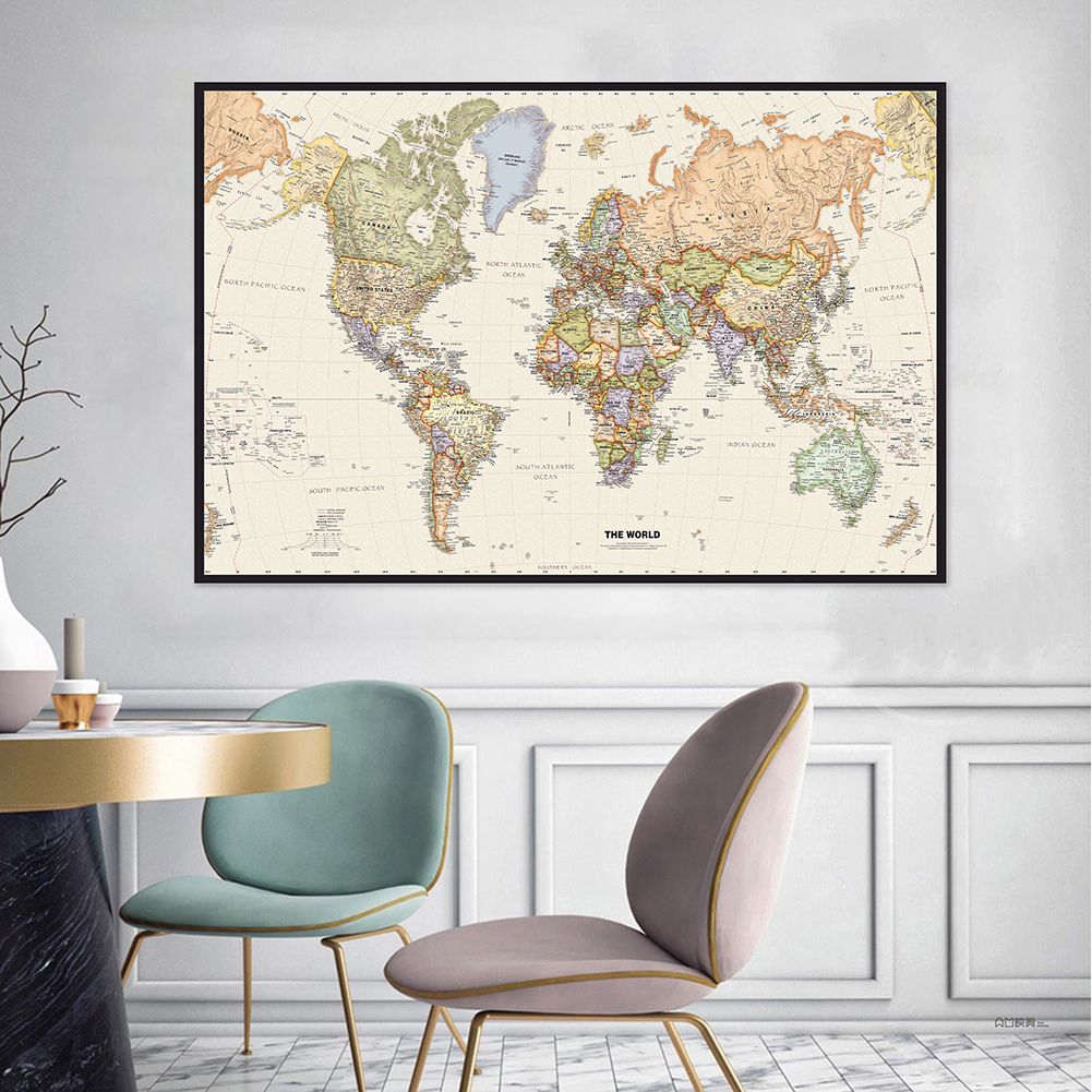 100x70cm Retro The World Map In English Non-woven Fabric Artistic Background Poster Office School Supplies Classroom Decor