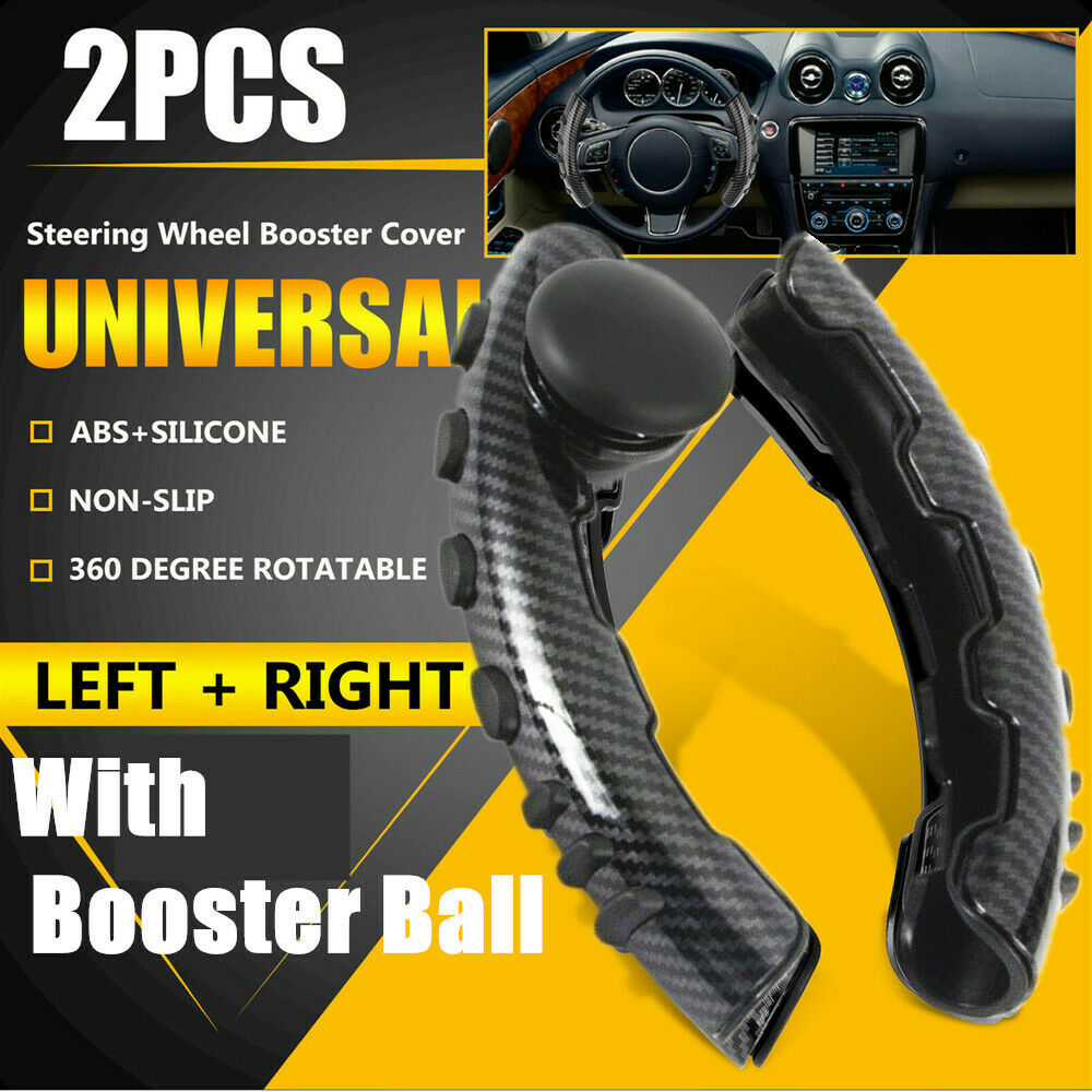 Housse antidérapante pour volant de voiture, 2 pièces, en Fiber de carbone, avec bouton rotatif à boule de rehausseur, accessoires universels d'intérieur automobile