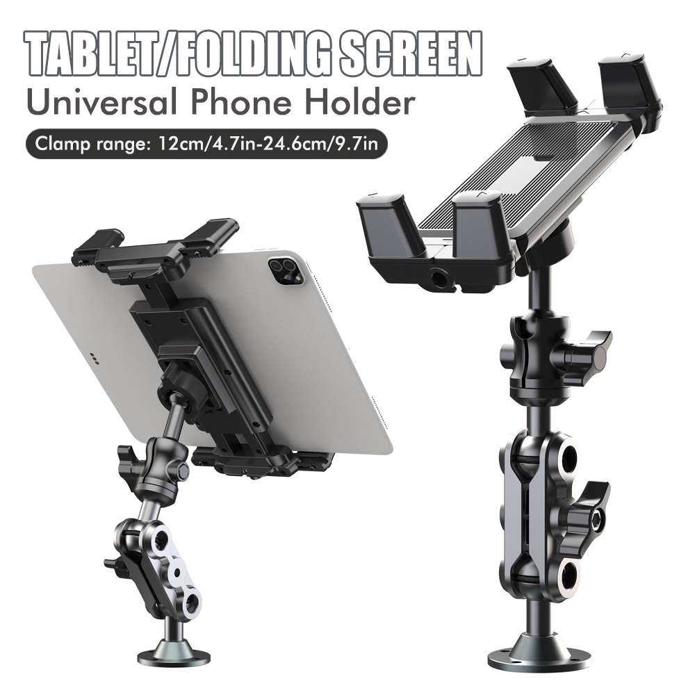 Dudukan Ponsel Mobil Aluminium Dudukan Tablet Dasar Bor Tugas Berat Dasbor Dudukan Mobil 360 °   Dudukan 2 Tahap yang Dapat Disesuaikan untuk iPad 5-15".