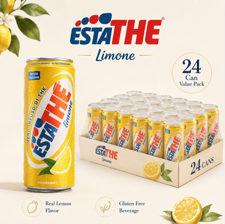 Rugzakvriendelijke Slim Can ESTATHE Lemon Iced Tea 24-pack Lichtgewicht drankje tegen dorst voor lange roadtrips