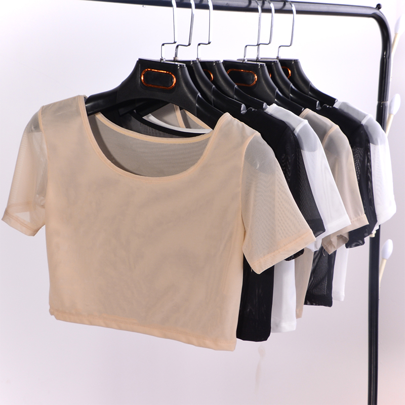 Camiseta Feminina de Verão 2019 com Manga Curta em Malha, Camiseta Interna de Comprimento Médio, Estilo Coreano, Gola Redonda...