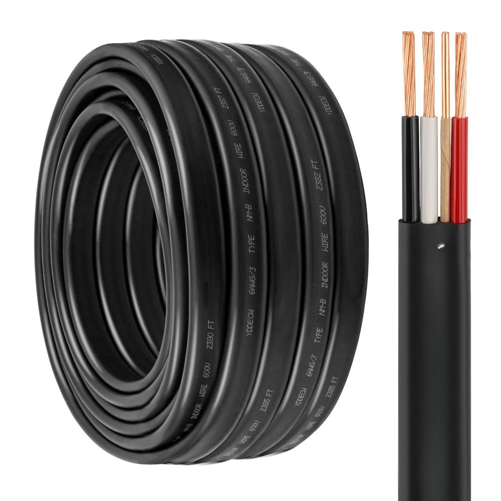 Кабель NM-B 6/3 с заземлением, 50 футов, 6 AWG, 3 жилы, в неметаллической оболочке, из чистой меди, для внутренней проводки жилых помещений, для розеток