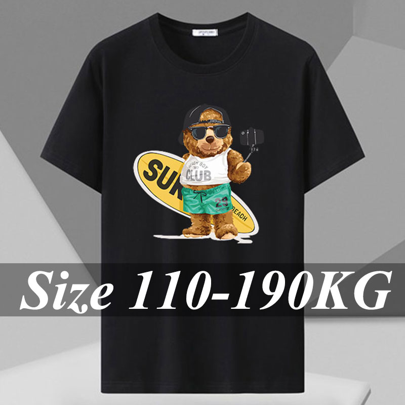 Plus Size Men's Summer T-Shirt 1XL-7XL Black Print Short Sleeves Tees 110-190kg Tops Cotton T-Shirt Soft Breathable Male Clothes
