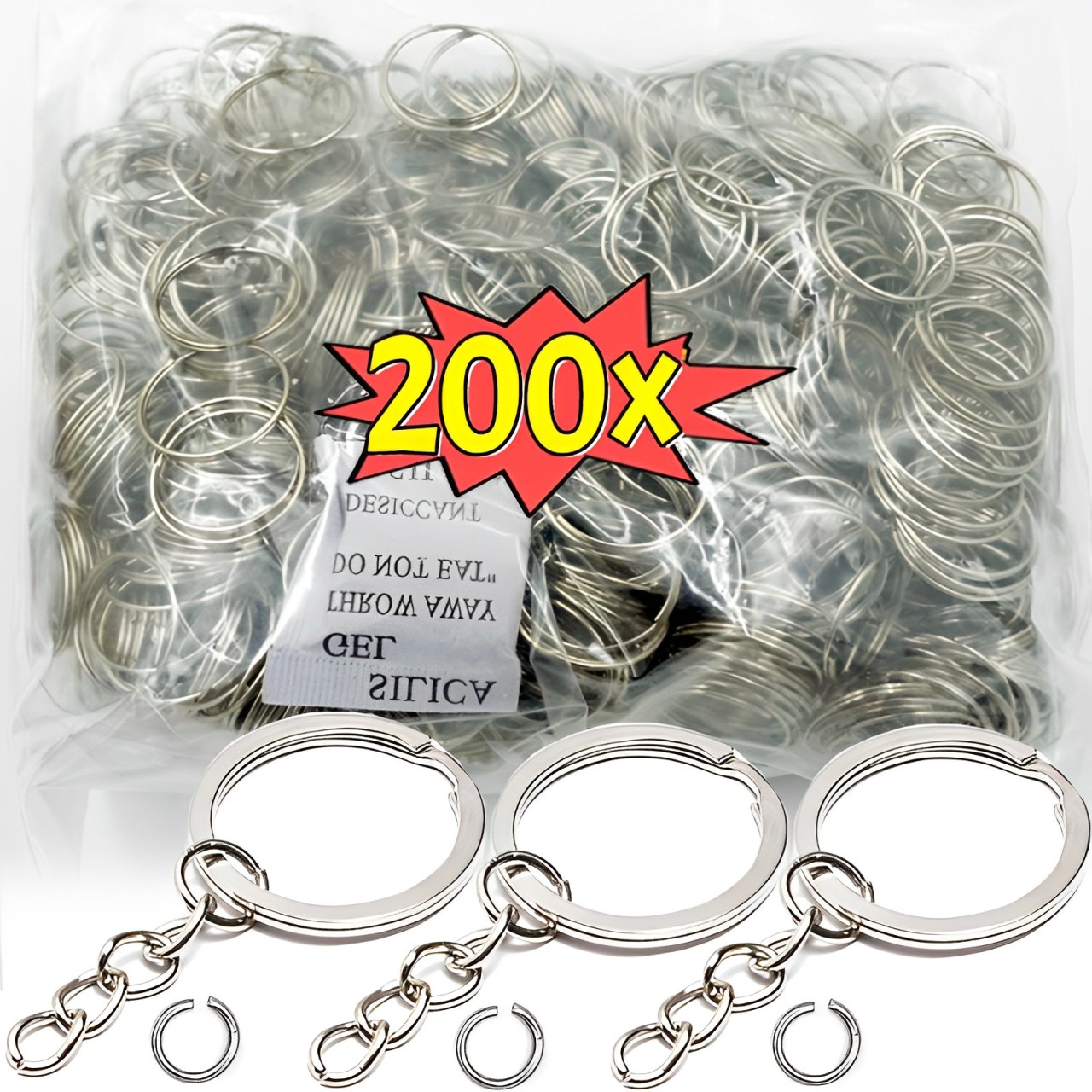 LLavero de Metal chapado en plata de 50/200 piezas, accesorio para fabricación de llaveros, anillo dividido