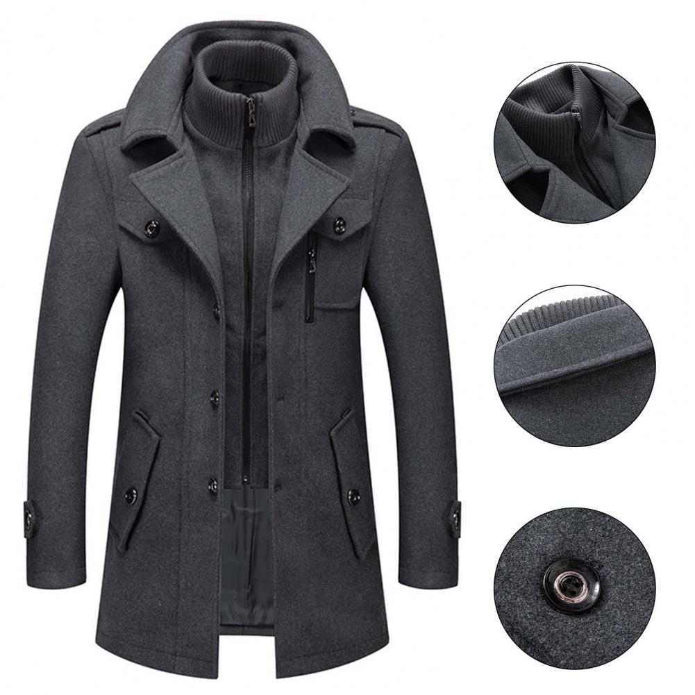 Abrigo elegante temperamento cremallera botones abrigo Color sólido Otoño Invierno hombres chaqueta para negocios
