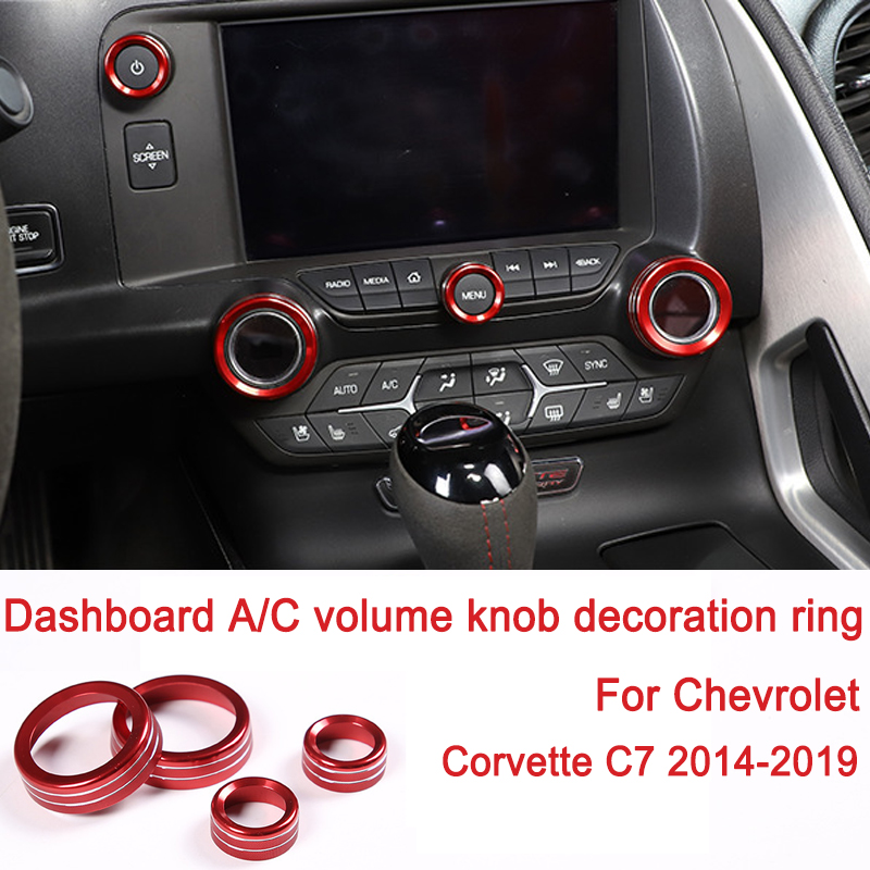 แหวนตกแต่งปุ่มปรับระดับเสียงแอร์บนแผงหน้าปัด 4 ชิ้น สำหรับ Chevrolet Corvette C7 ปี 2014-2019 อุปกรณ์ตกแต่งภายในรถยนต์