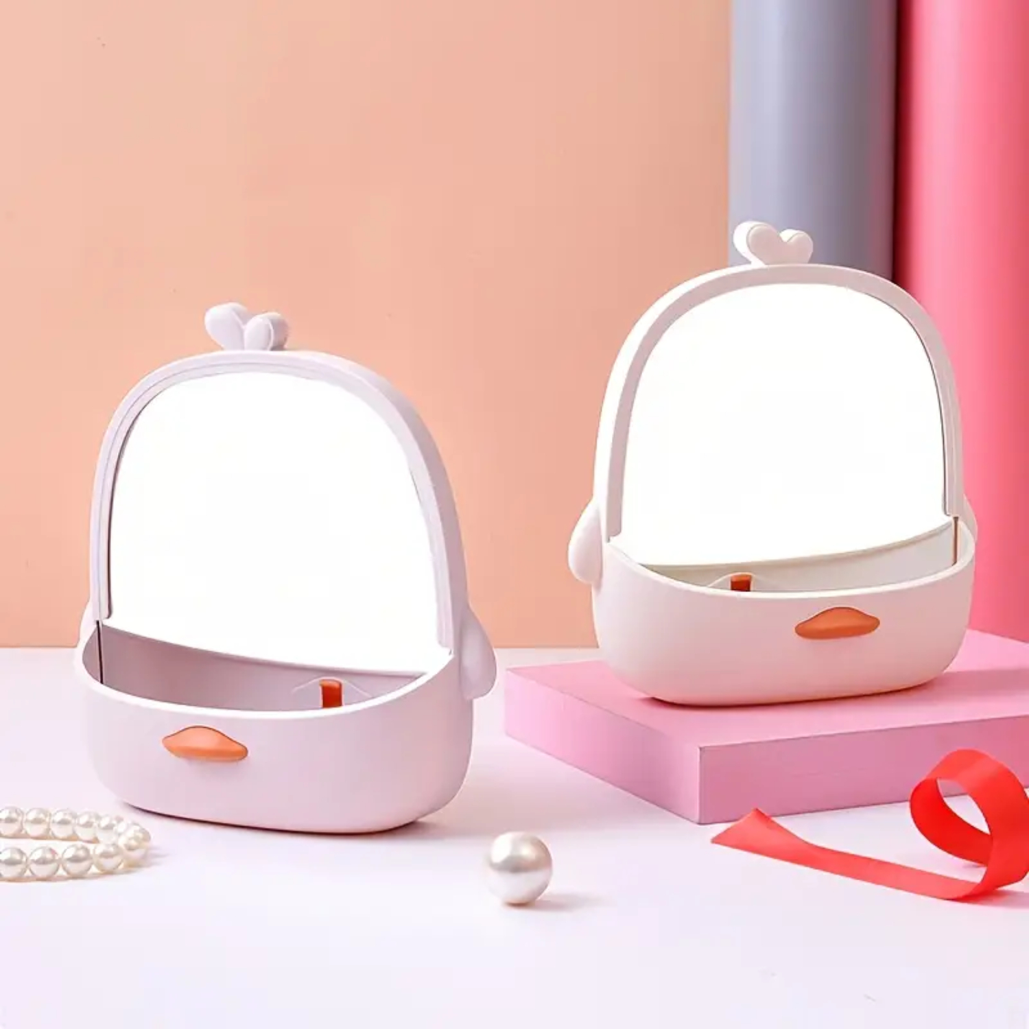 Miroir de bureau à bec de canard mignon – Miroir cosmétique léger suspendu avec rangement, parfait pour la décoration murale de la salle de bain ou de la chambre à coucher