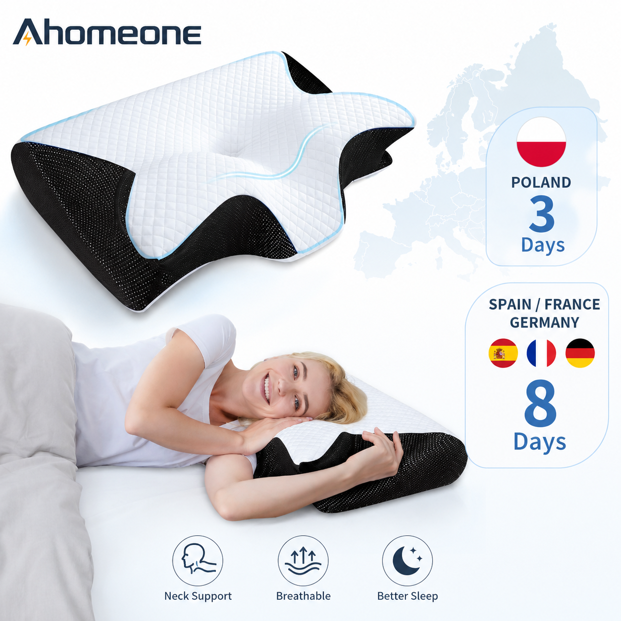 Cuscino Cervicale Ortopedico in Memory Foam a Forma di Farfalla, Ergonomico, con Supporto per il Collo, a Lento Ritorno, per Chi Dorme su un Fianco o sulla Schiena, per Alleviare il Dolore al Collo, Supporto Zonale a Forma di Farfalla Adatto a Chi Dorme s