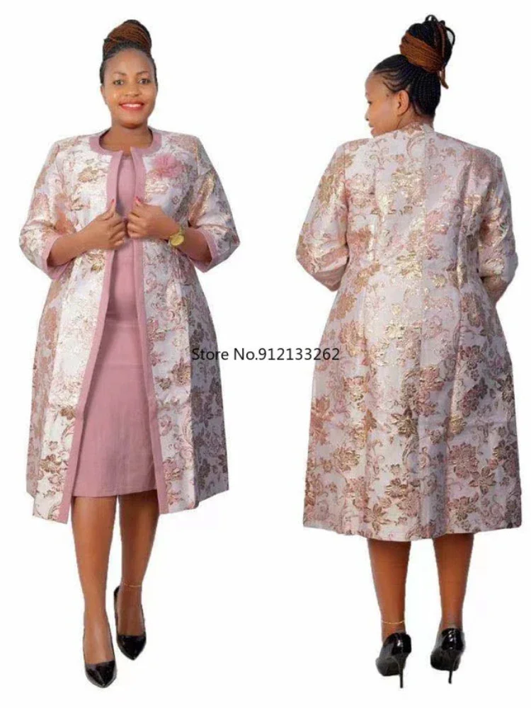 2 peça conjunto vestidos africanos para mulheres casaco e vestido senhora do escritório 2025 outono inverno nova bazin riche tradicional áfrica roupas