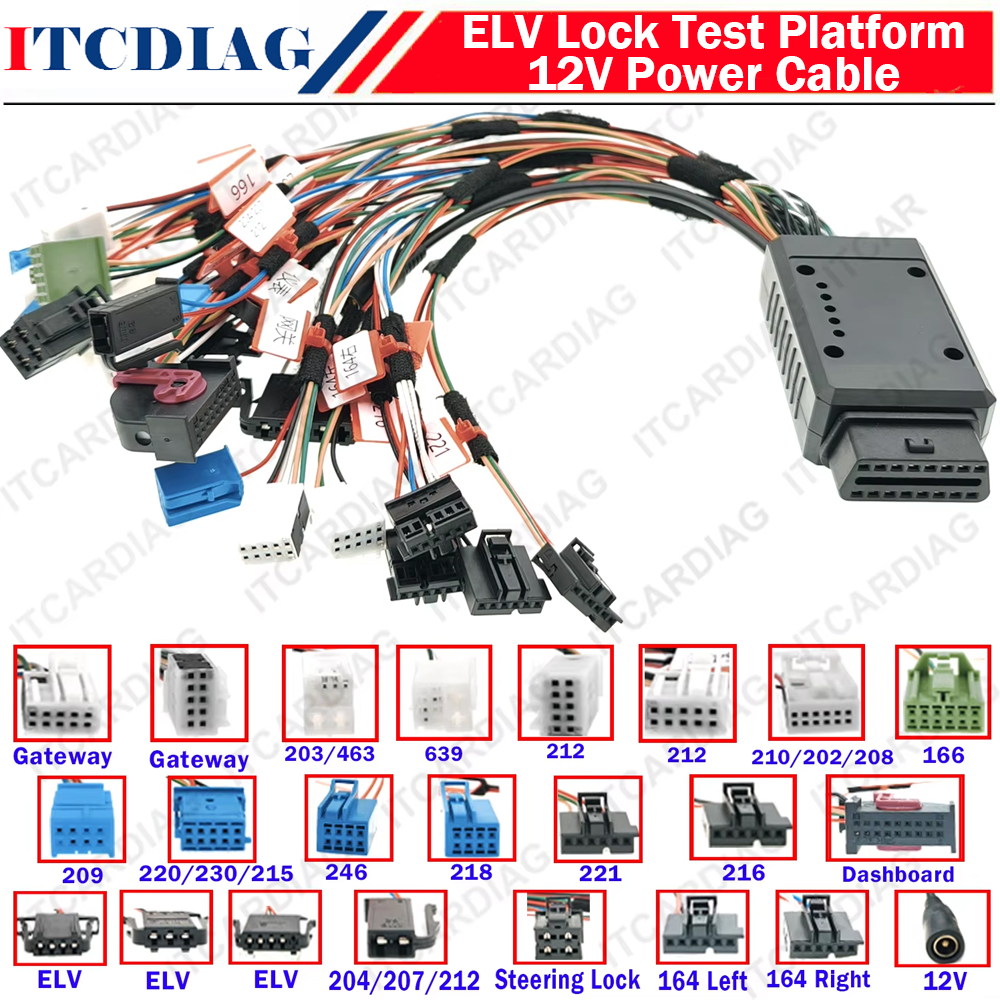 Cable de plataforma de prueba de bloqueo ELV, 12V de alimentación para mercedes-benz, multifuncional, todas las llaves perdidas, soporte VVDI, arnés de cableado de Panel grande