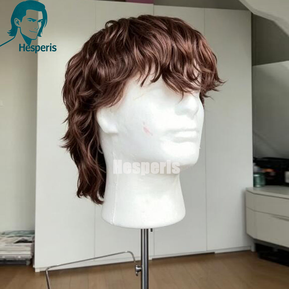 Hesperis Nrown Hair Full Lace Human Hair Wig For Men Shaved Side Mullet Full Lace Wig With Bangs Fahion Male Wig Boy Cut